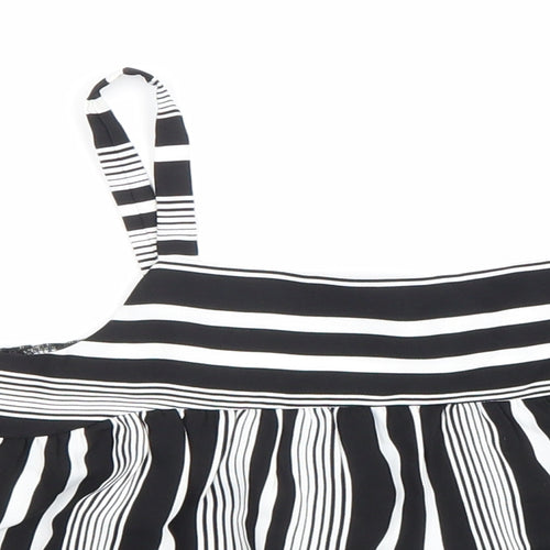 Primark Girls Black Striped Polyester Basic Blouse Size 10-11 Years Square Neck Pullover