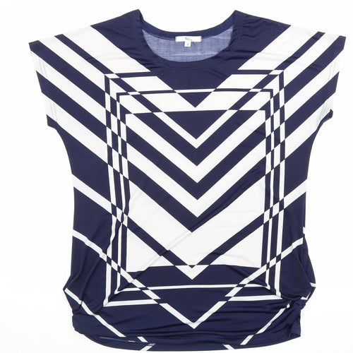 Klass Womens Blue Geometric Polyester Basic T-Shirt Size S Round Neck