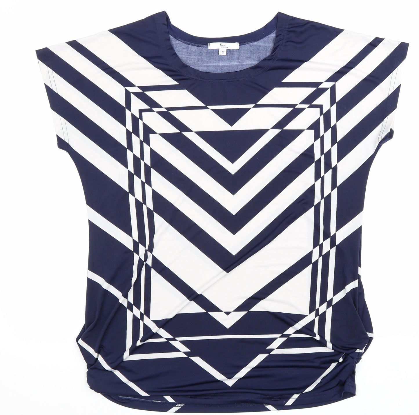 Klass Womens Blue Geometric Polyester Basic T-Shirt Size S Round Neck