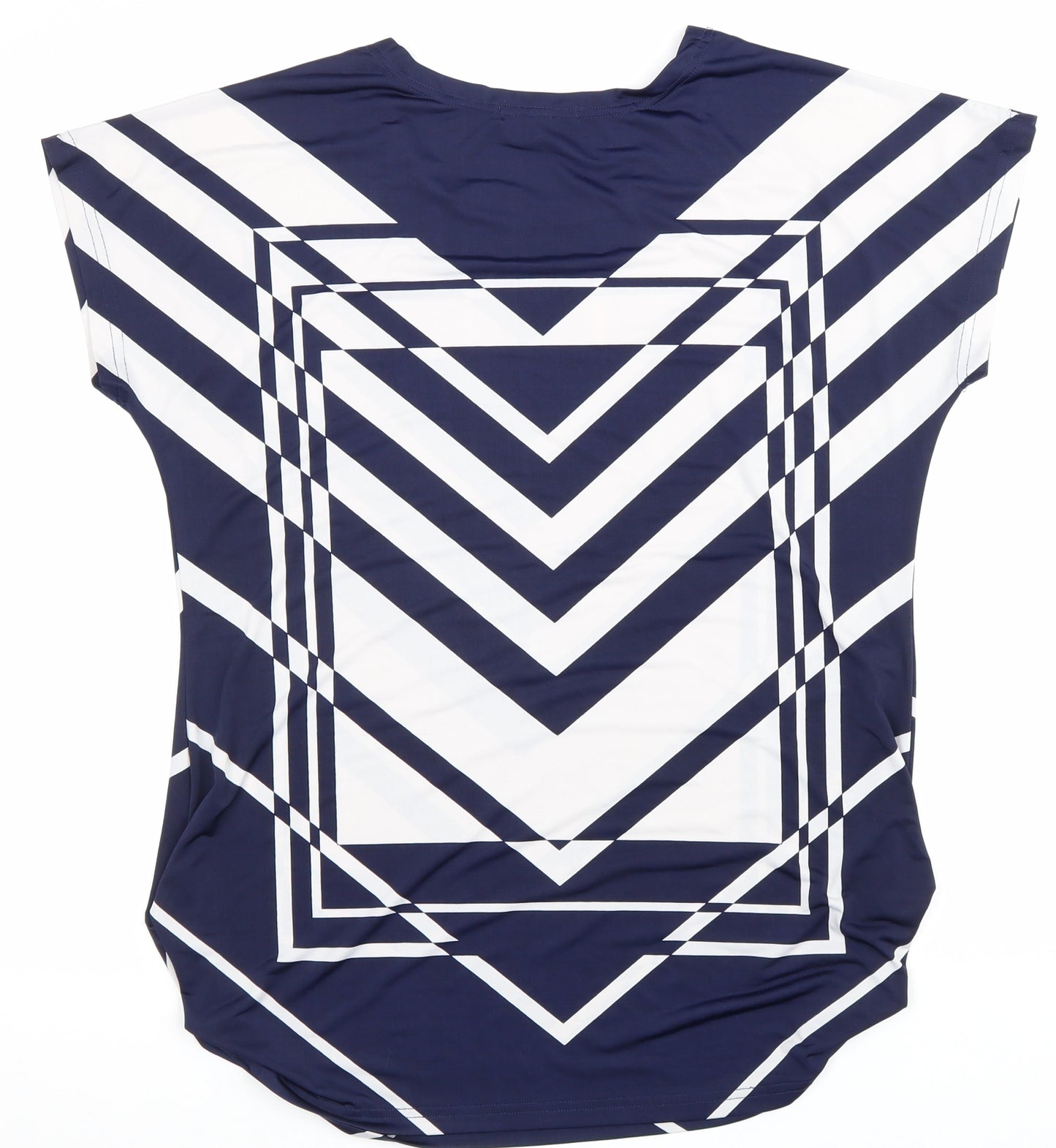Klass Womens Blue Geometric Polyester Basic T-Shirt Size S Round Neck