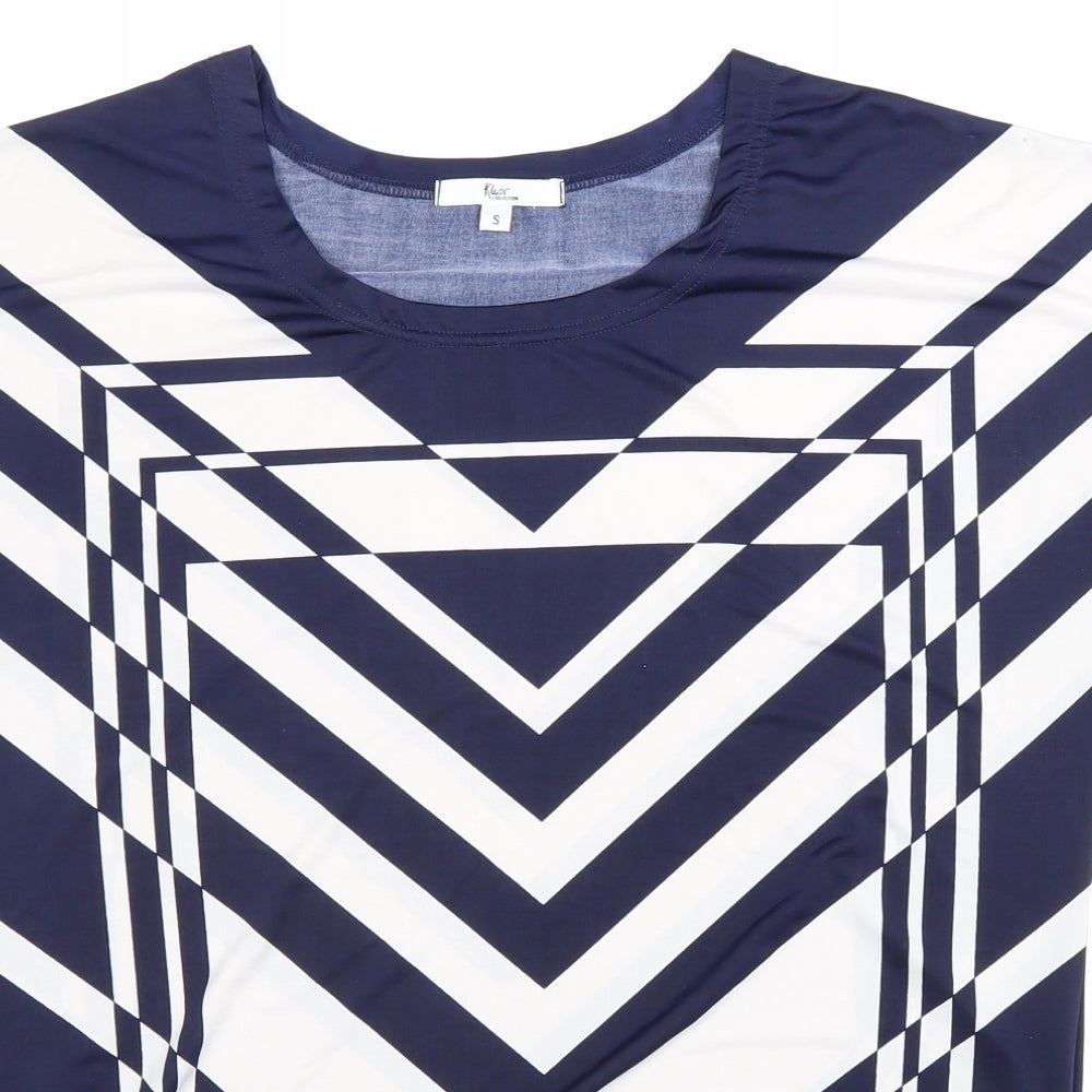 Klass Womens Blue Geometric Polyester Basic T-Shirt Size S Round Neck