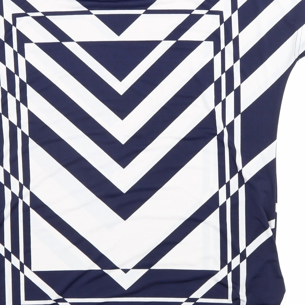 Klass Womens Blue Geometric Polyester Basic T-Shirt Size S Round Neck