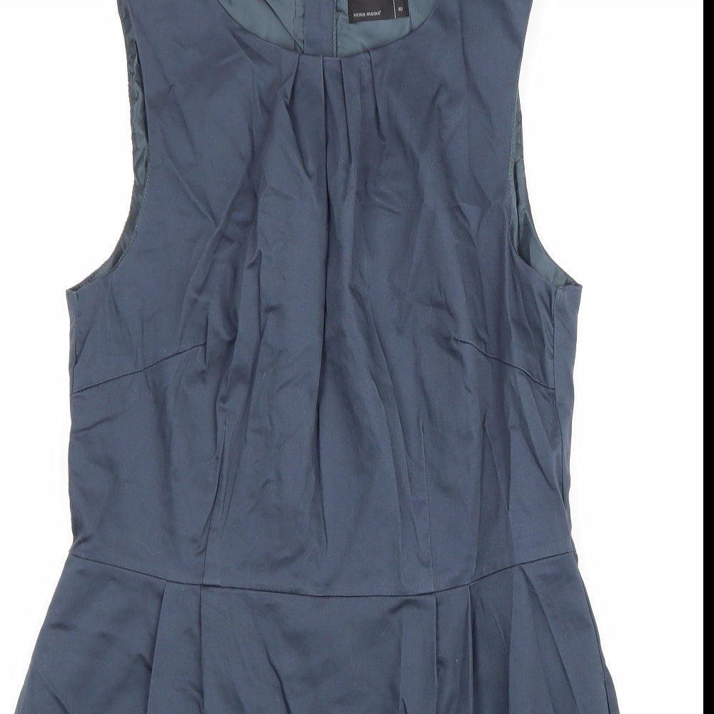 VERO MODA Womens Blue Cotton A-Line Size 12 Round Neck Zip