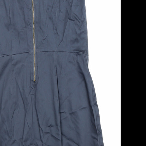 VERO MODA Womens Blue Cotton A-Line Size 12 Round Neck Zip