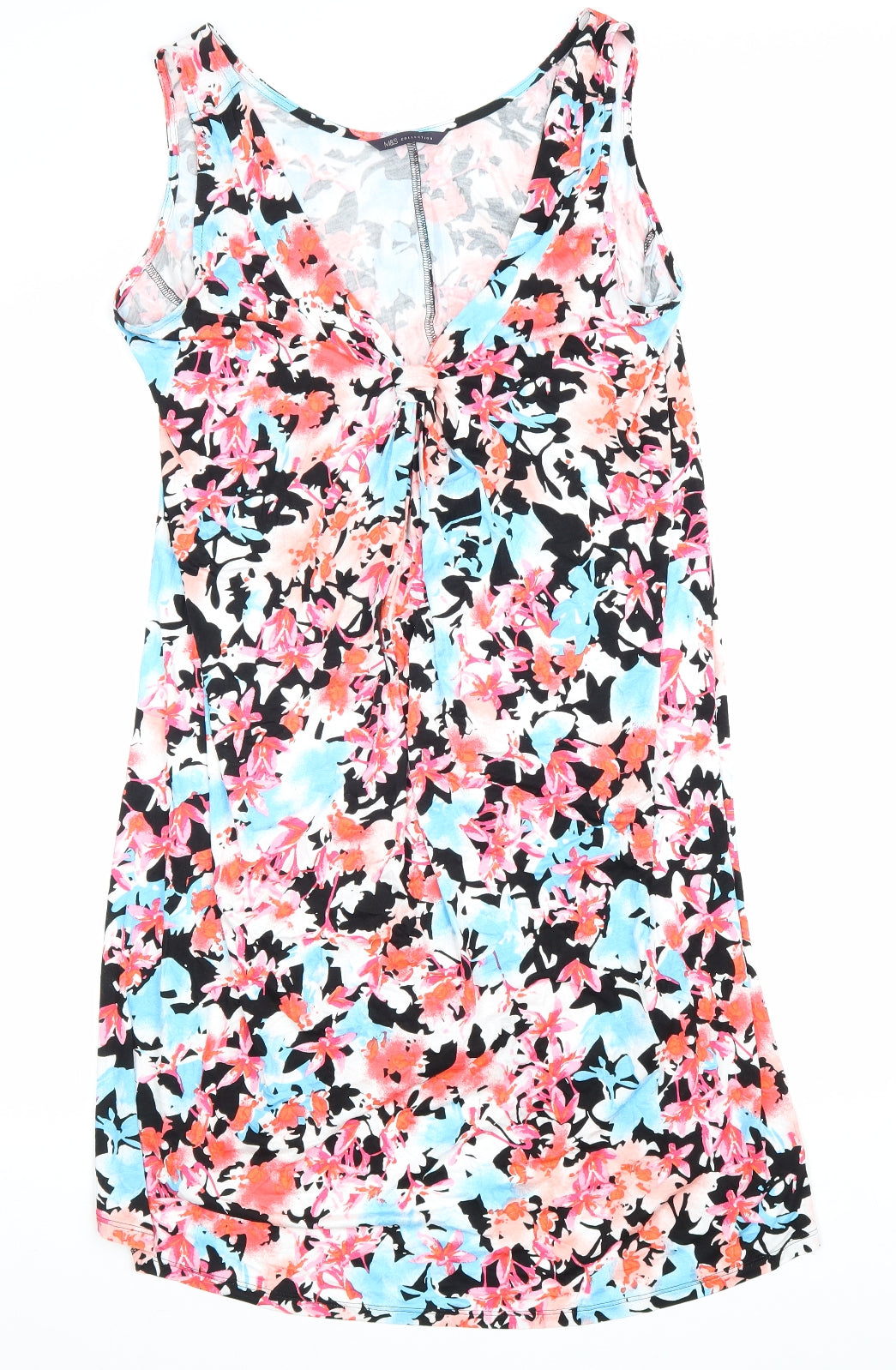 Marks and Spencer Womens Multicoloured Floral Viscose A-Line Size 12 V-Neck Pullover