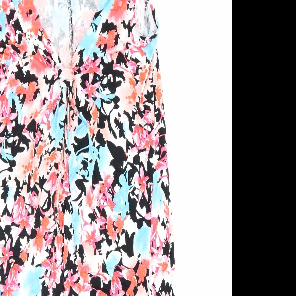 Marks and Spencer Womens Multicoloured Floral Viscose A-Line Size 12 V-Neck Pullover