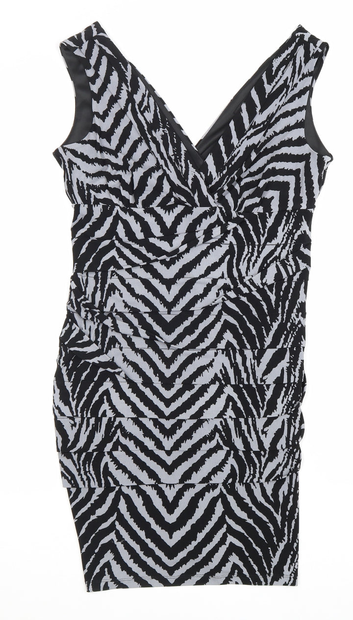Saint Tropez Clothing Womens Grey Animal Print Polyester Bodycon Size 12 V-Neck Pullover - Tiger Pattern