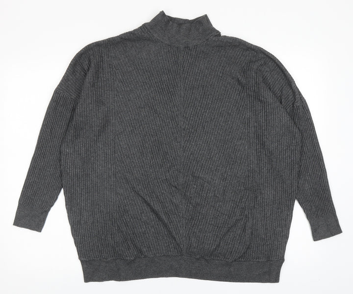 M&Co Womens Grey Mock Neck Viscose Pullover Jumper Size 16