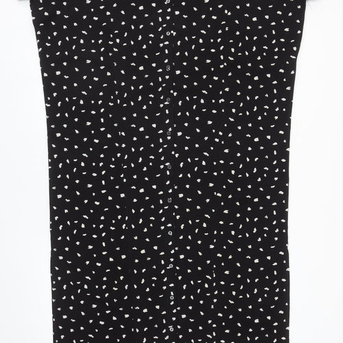 Villa Womens Black Geometric Polyester Shirt Dress Size XS Collared Button