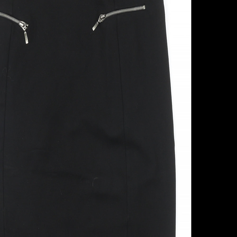 Marks and Spencer Womens Black Viscose Straight & Pencil Skirt Size 12 Zip