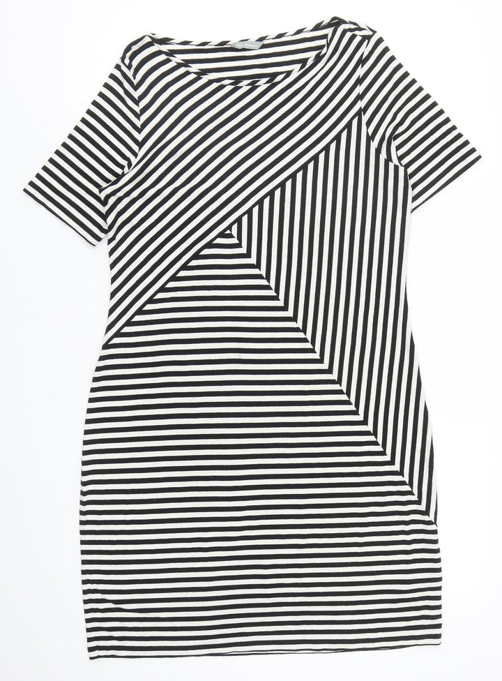 Marks and Spencer Womens Black Striped Viscose A-Line Size 12 Round Neck Pullover