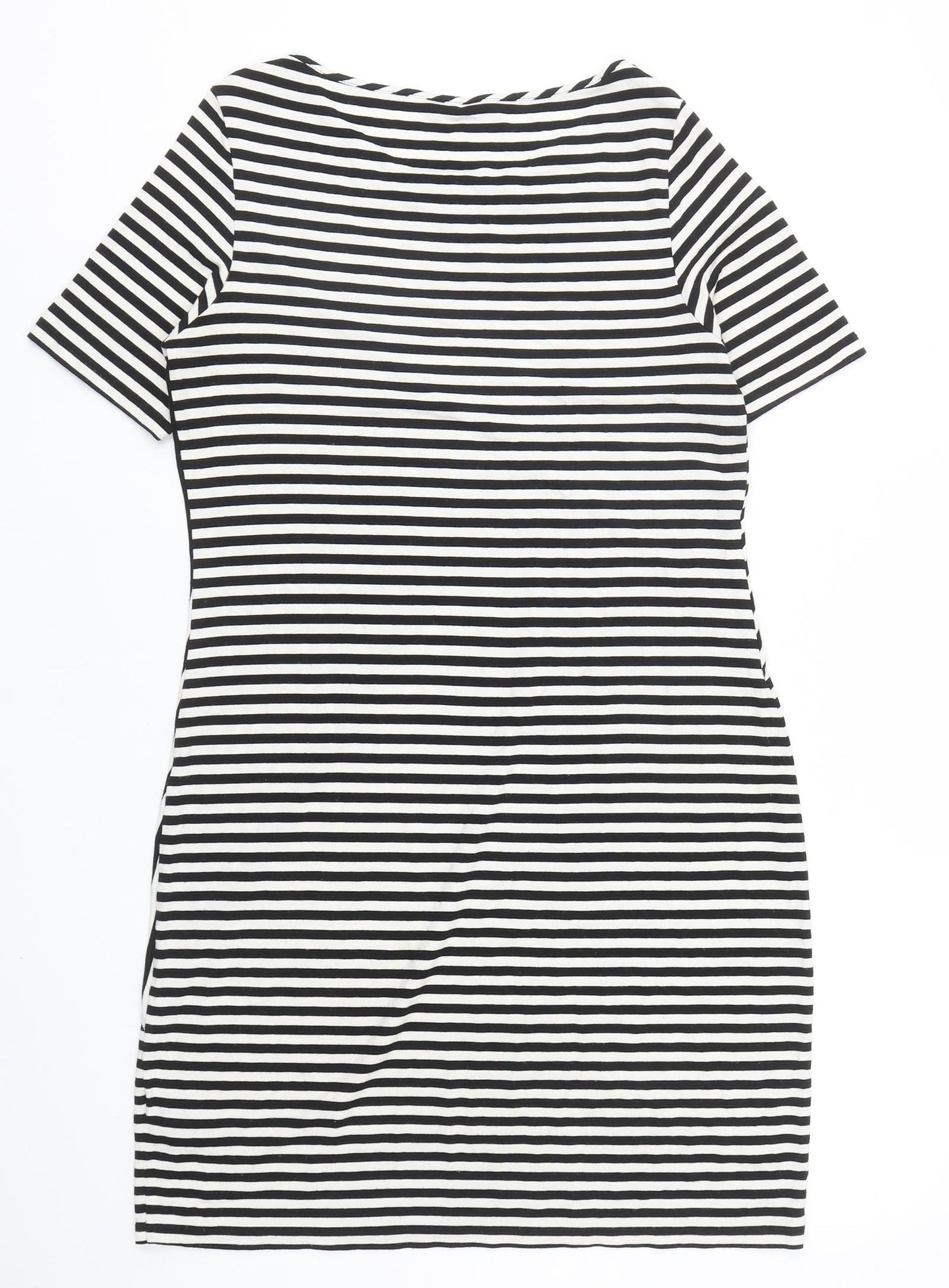 Marks and Spencer Womens Black Striped Viscose A-Line Size 12 Round Neck Pullover