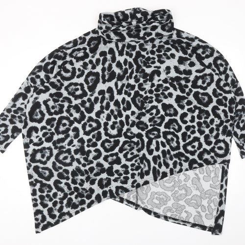 Quiz Womens Grey Roll Neck Animal Print Polyester Pullover Jumper Size M