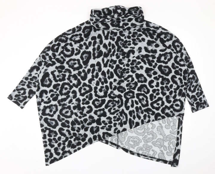 Quiz Womens Grey Roll Neck Animal Print Polyester Pullover Jumper Size M