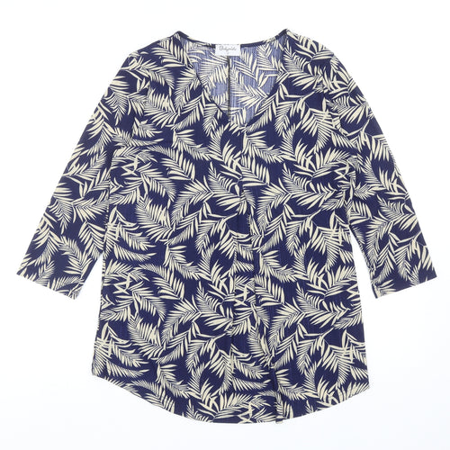 Bodyprints Womens Blue Geometric Polyester Basic Blouse Size S V-Neck