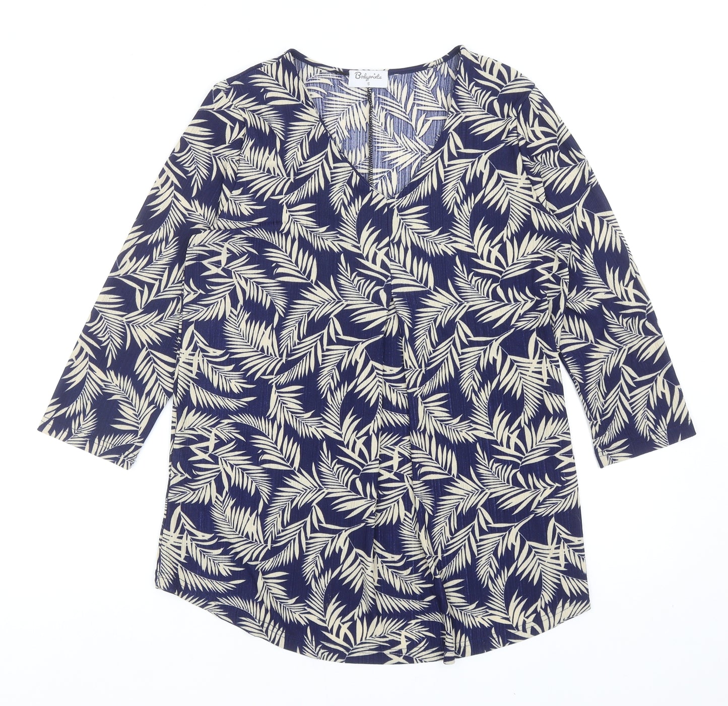 Bodyprints Womens Blue Geometric Polyester Basic Blouse Size S V-Neck