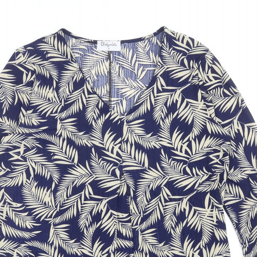 Bodyprints Womens Blue Geometric Polyester Basic Blouse Size S V-Neck