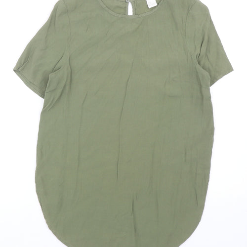 H&M Womens Green Viscose Basic T-Shirt Size 8 Round Neck