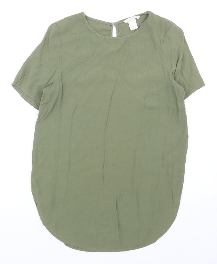 H&M Womens Green Viscose Basic T-Shirt Size 8 Round Neck