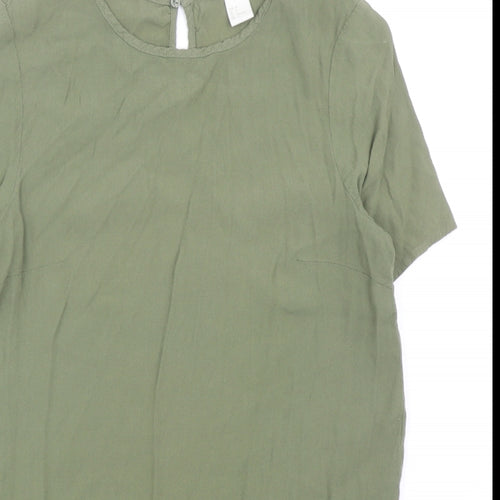 H&M Womens Green Viscose Basic T-Shirt Size 8 Round Neck