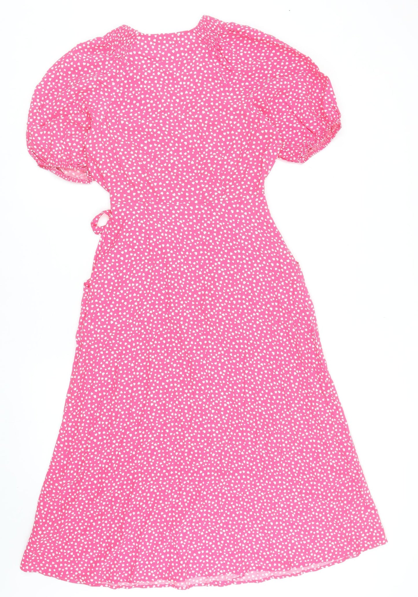 Marks and Spencer Womens Pink Geometric Viscose Fit & Flare Size 8 V-Neck Tie