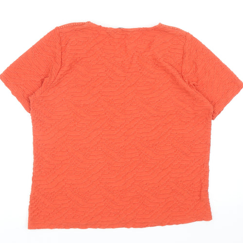 EWM Womens Orange Geometric Polyester Basic T-Shirt Size M Round Neck - Lace Detail