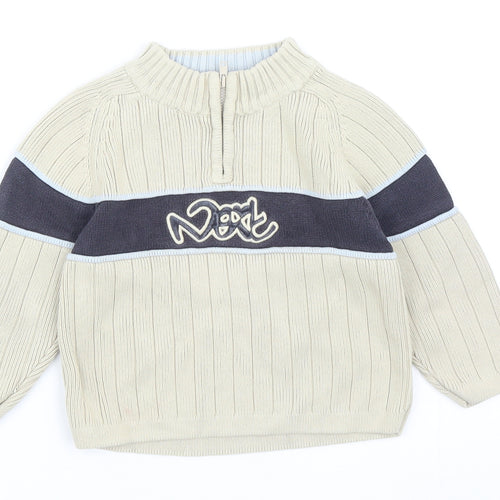 NEXT Boys Beige High Neck Cotton Pullover Jumper Size 2XS Zip