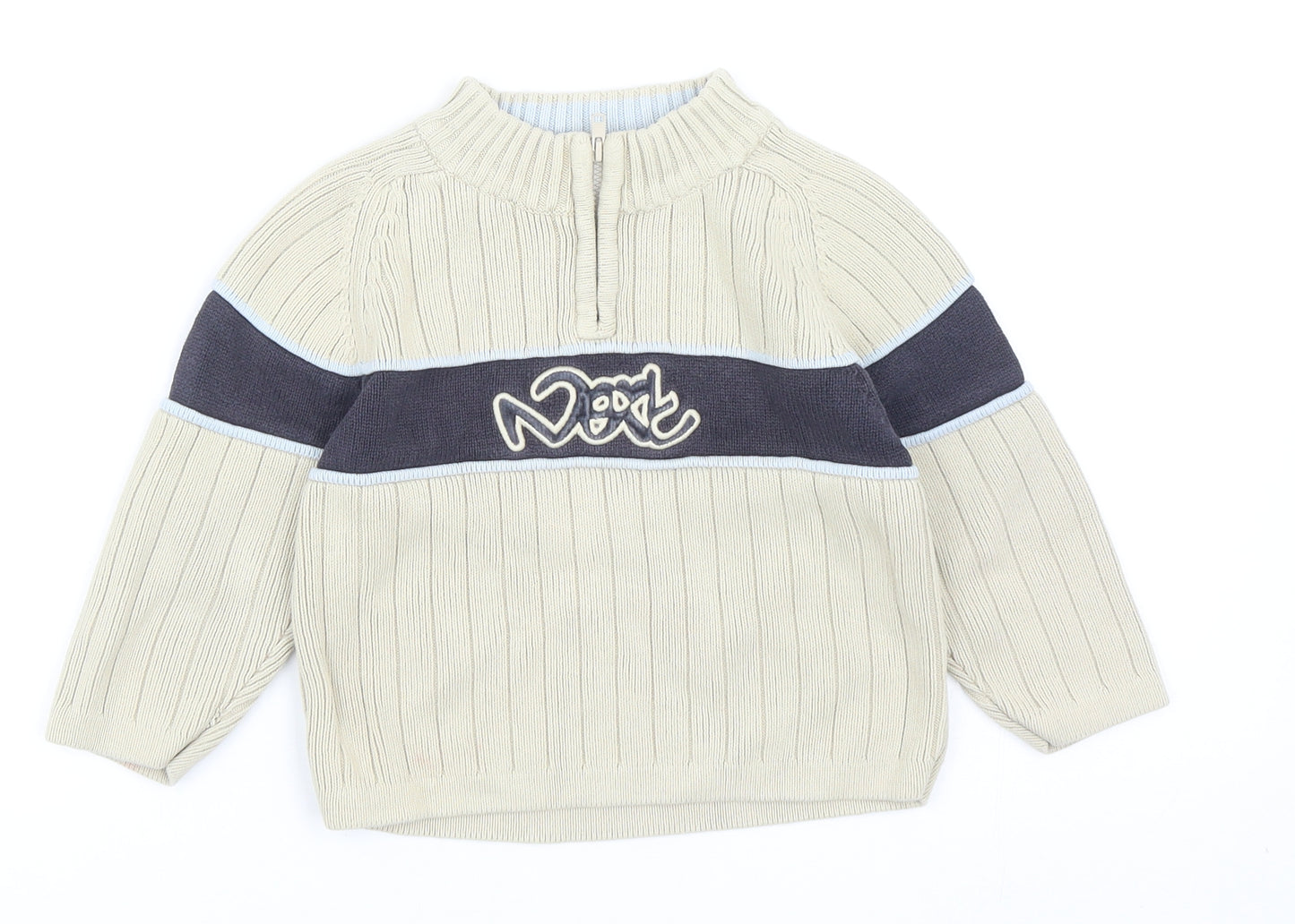 NEXT Boys Beige High Neck Cotton Pullover Jumper Size 2XS Zip