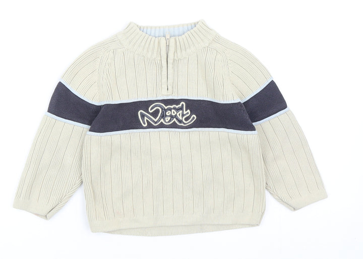 NEXT Boys Beige High Neck Cotton Pullover Jumper Size 2XS Zip