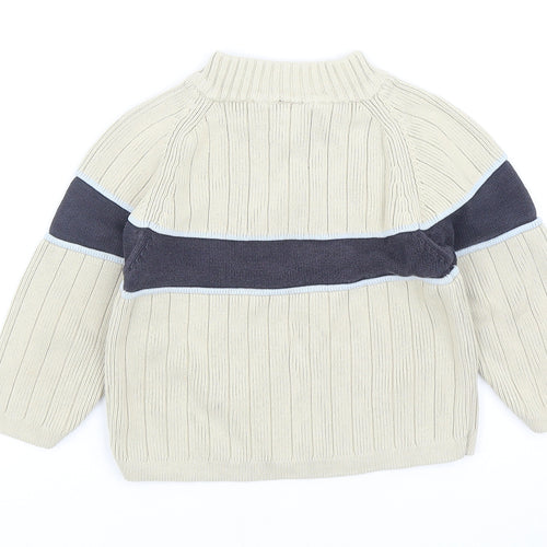 NEXT Boys Beige High Neck Cotton Pullover Jumper Size 2XS Zip