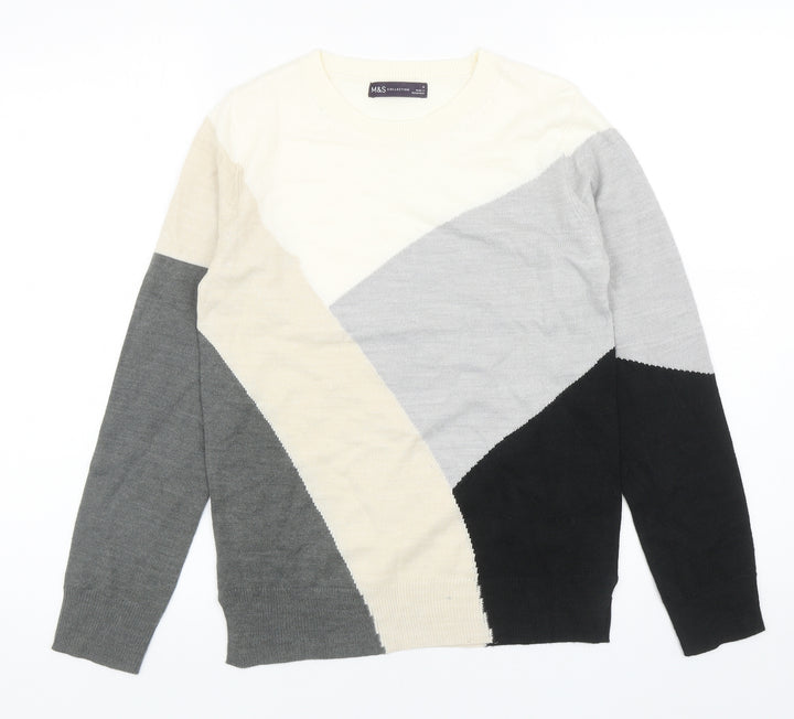 Marks and Spencer Womens Multicoloured Round Neck Geometric Acrylic Pullover Jumper Size 6