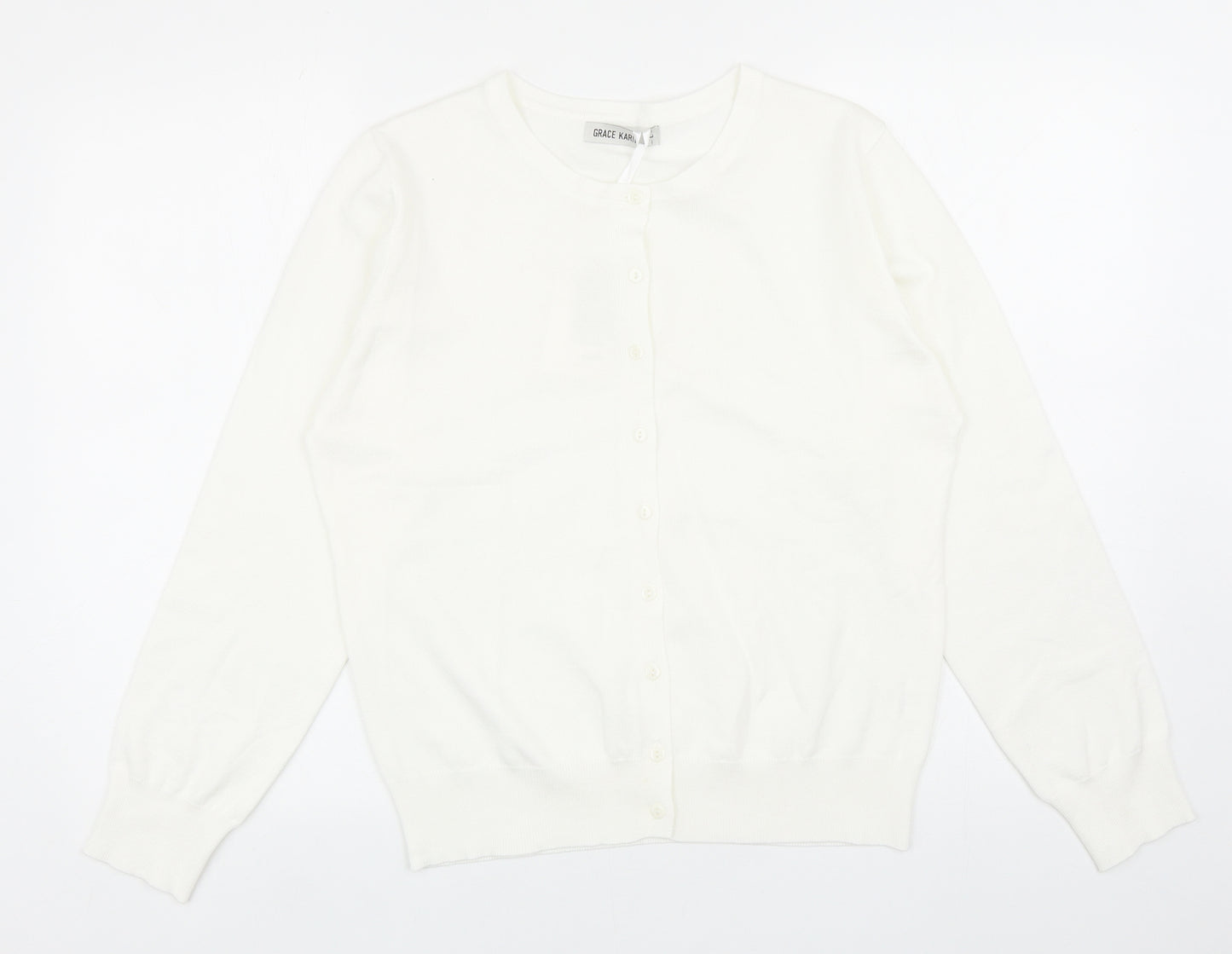 Grace Karin Womens White Round Neck Viscose Pullover Jumper Size L