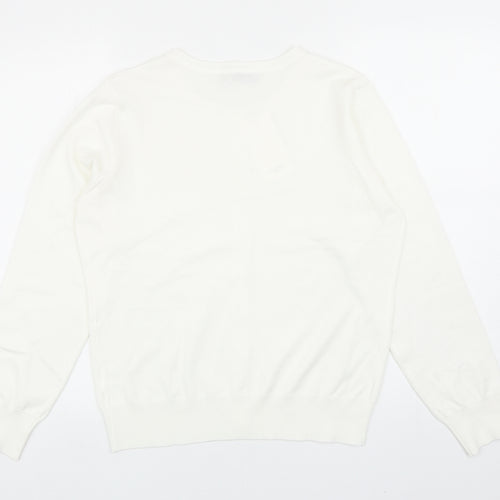 Grace Karin Womens White Round Neck Viscose Pullover Jumper Size L