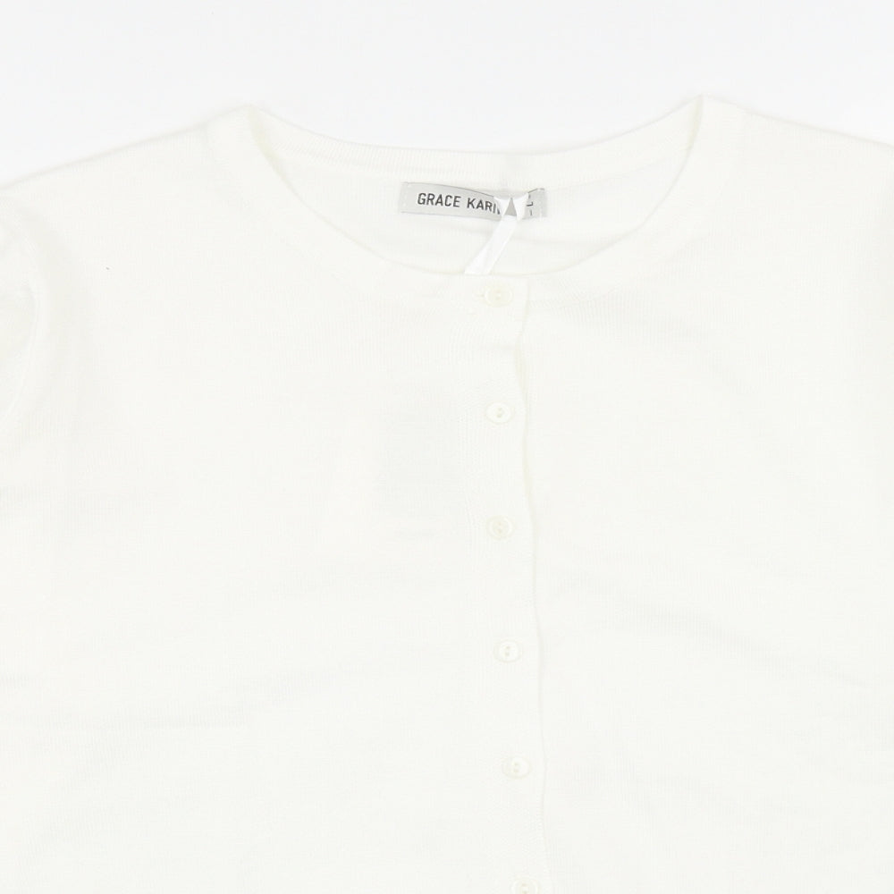 Grace Karin Womens White Round Neck Viscose Pullover Jumper Size L