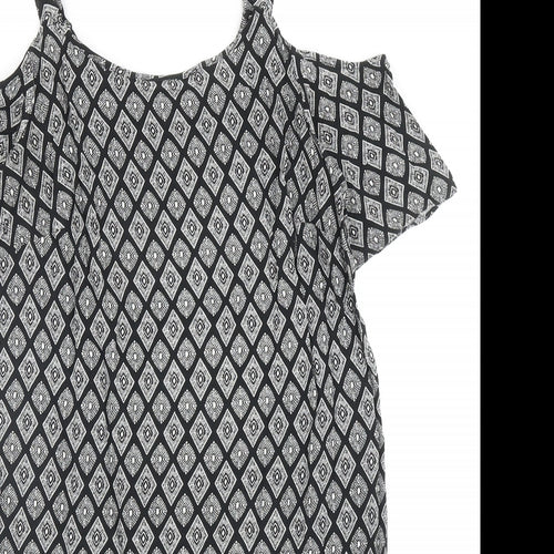 Papaya Womens Black Geometric Polyester A-Line Size 8 Scoop Neck Pullover - Cold Shoulder