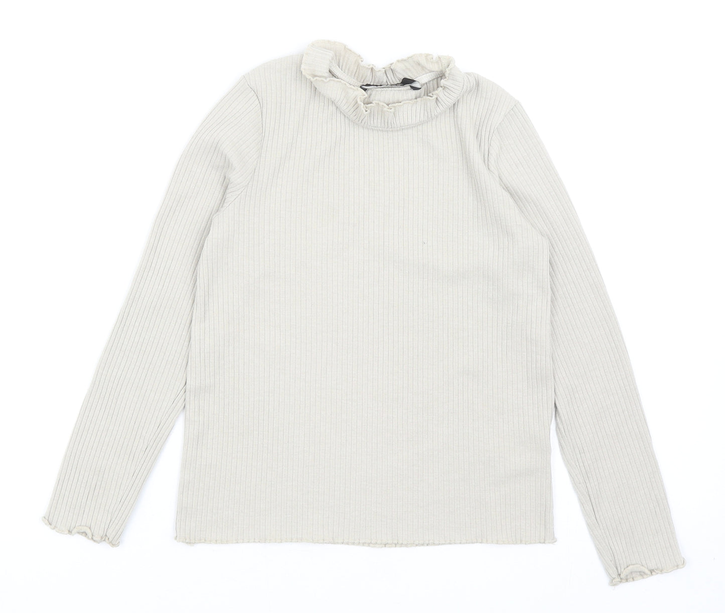 George Girls Beige Polyester Basic T-Shirt Size 8-9 Years Mock Neck Pullover