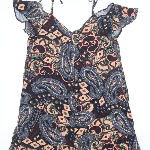 River Island Womens Multicoloured Geometric Viscose A-Line Size 12 V-Neck Pullover