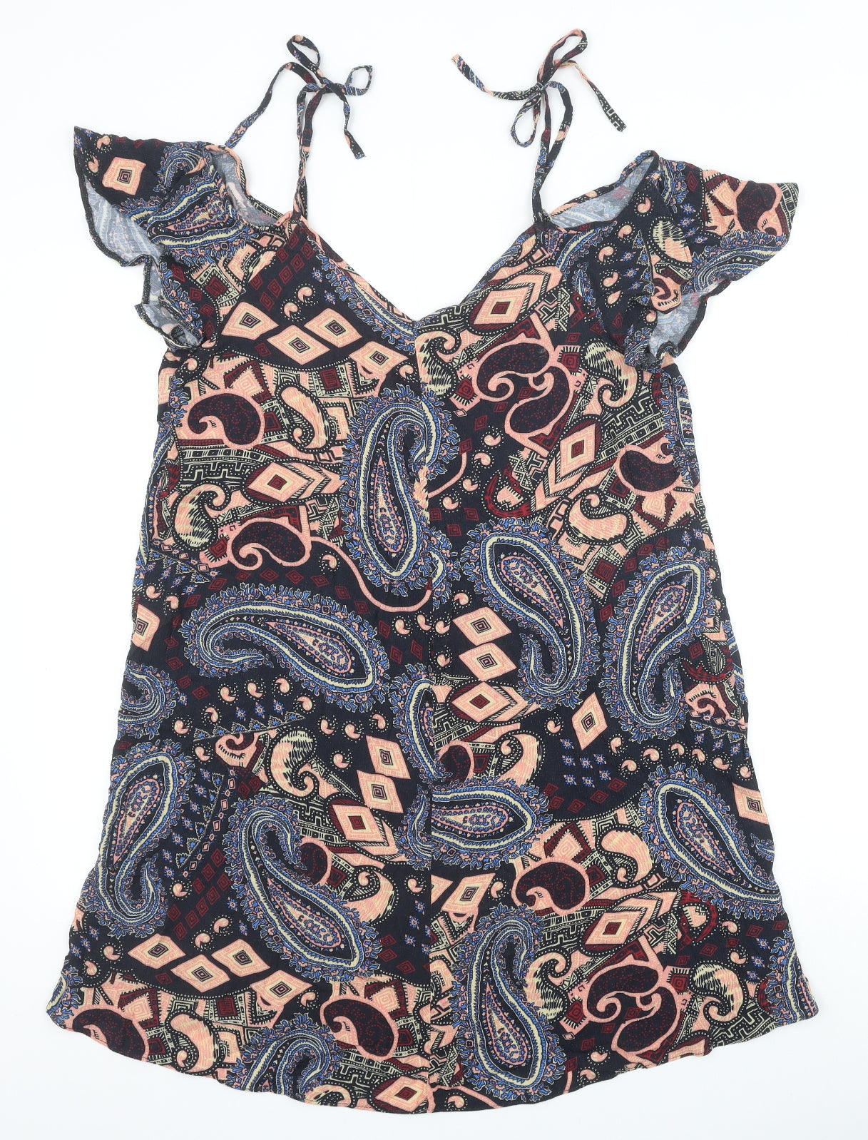 River Island Womens Multicoloured Geometric Viscose A-Line Size 12 V-Neck Pullover