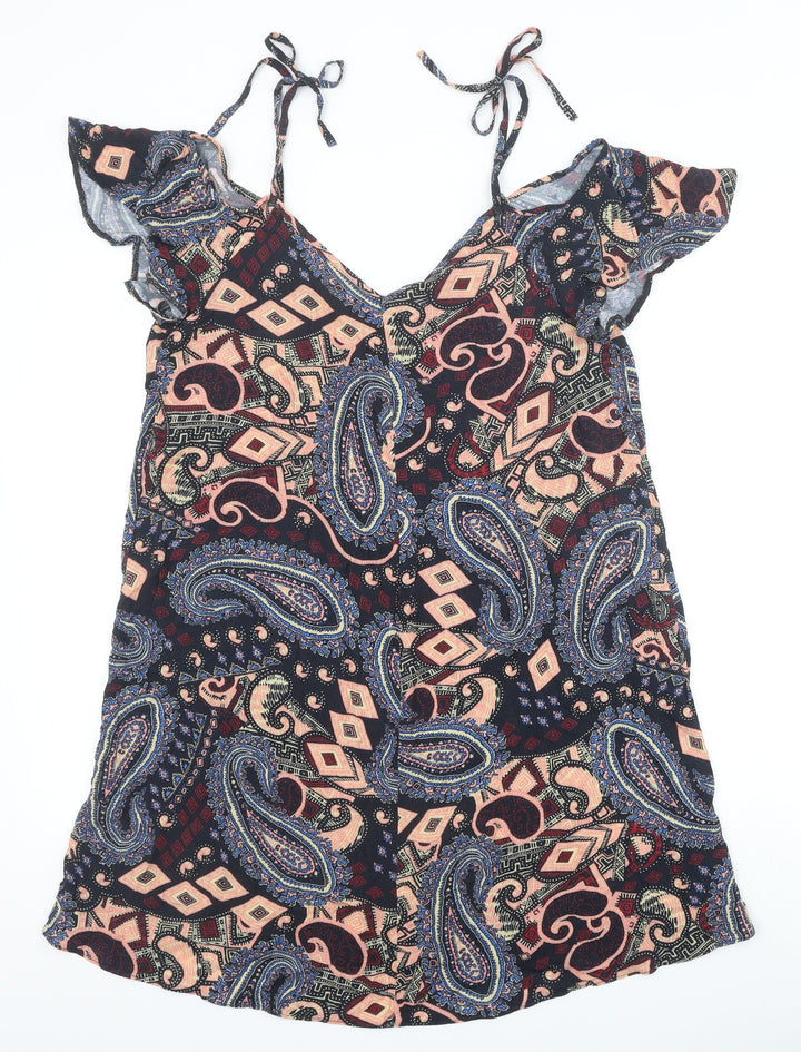 River Island Womens Multicoloured Geometric Viscose A-Line Size 12 V-Neck Pullover