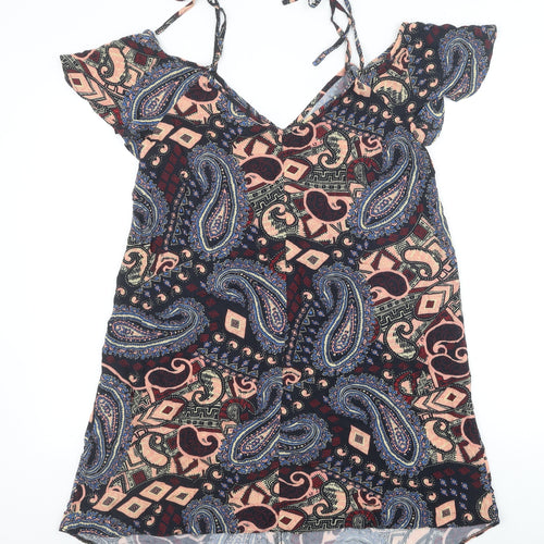 River Island Womens Multicoloured Geometric Viscose A-Line Size 12 V-Neck Pullover