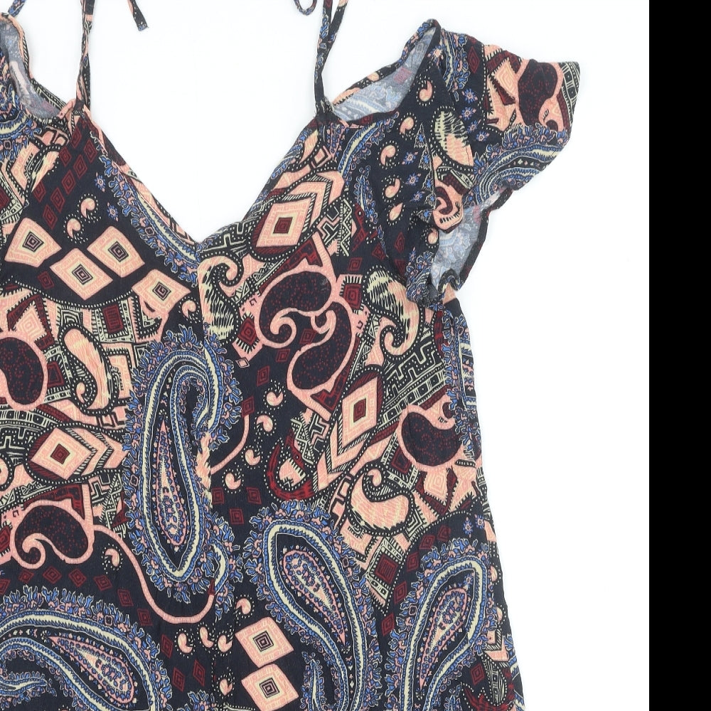 River Island Womens Multicoloured Geometric Viscose A-Line Size 12 V-Neck Pullover