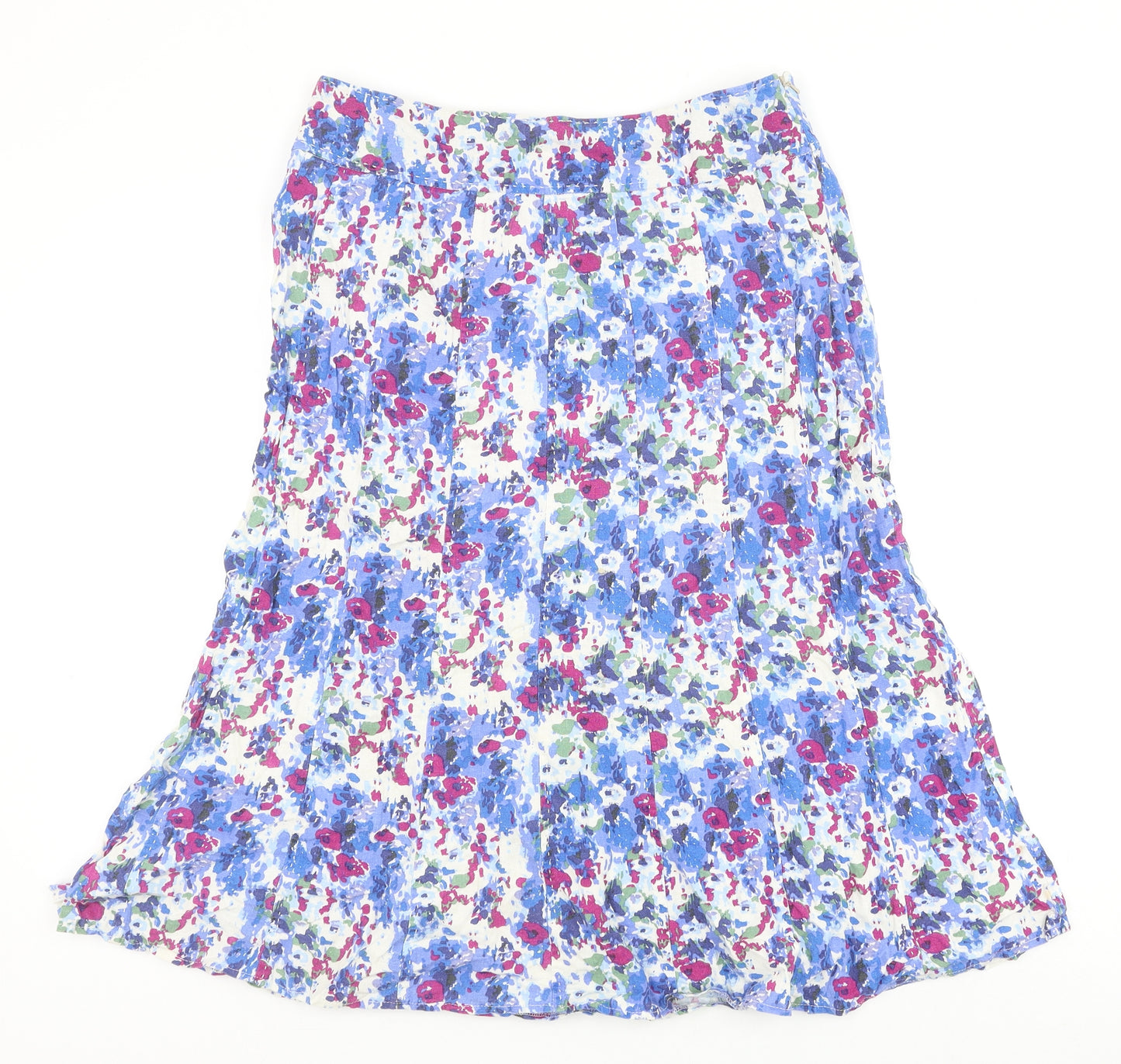 EWM Womens Blue Floral Linen Swing Skirt Size 14 Zip