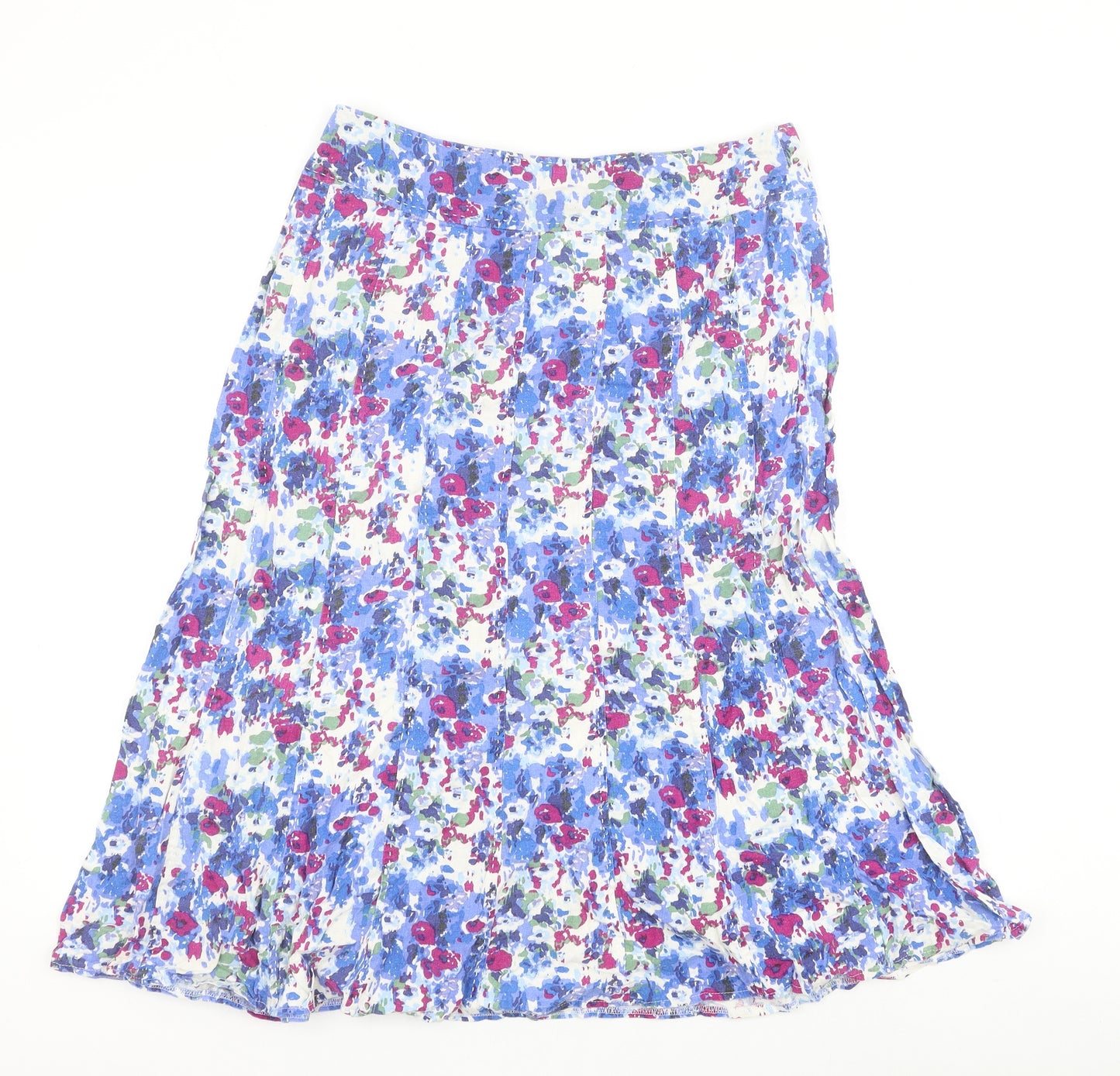 EWM Womens Blue Floral Linen Swing Skirt Size 14 Zip
