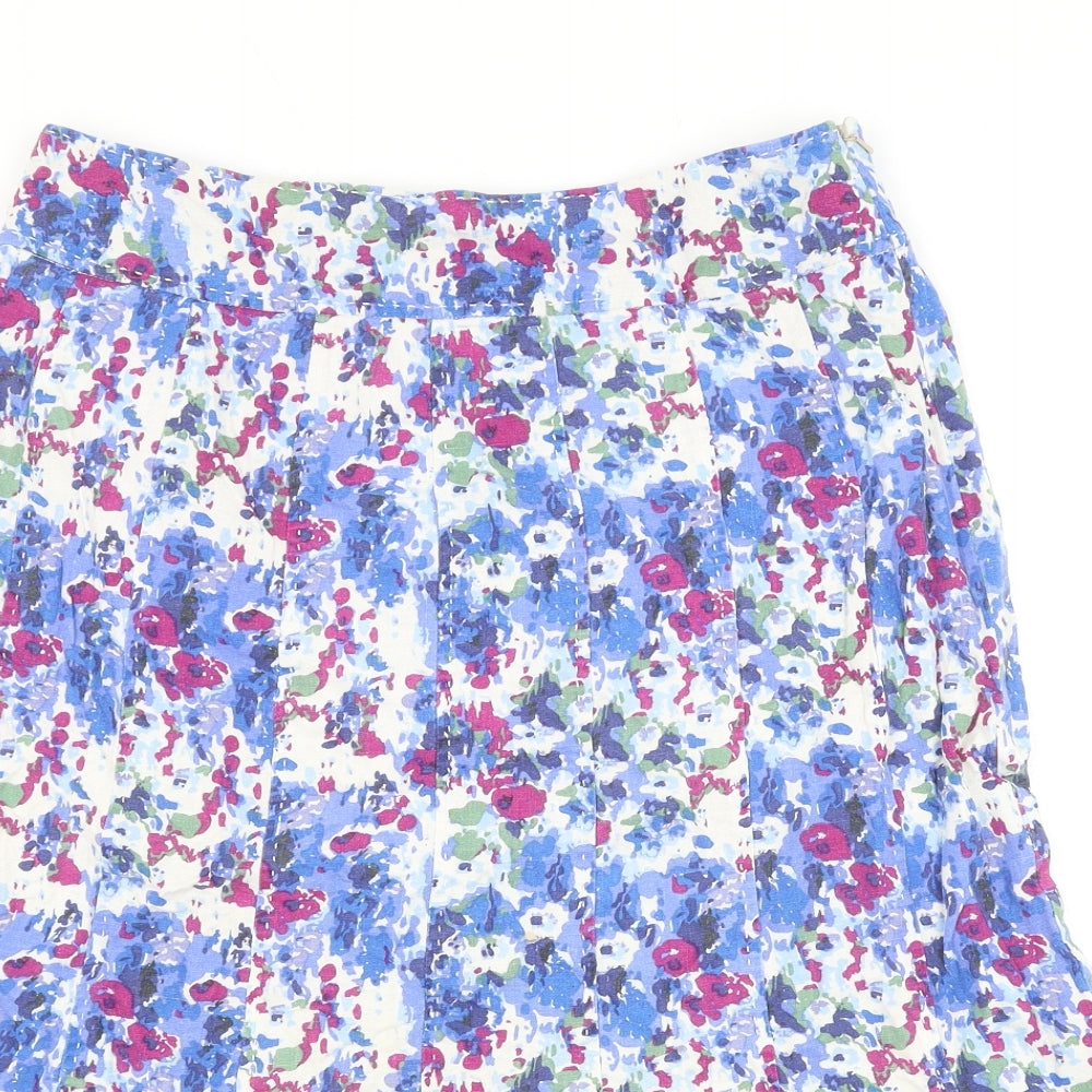EWM Womens Blue Floral Linen Swing Skirt Size 14 Zip