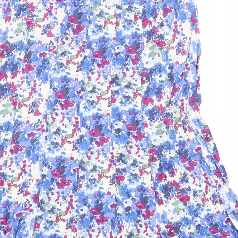 EWM Womens Blue Floral Linen Swing Skirt Size 14 Zip