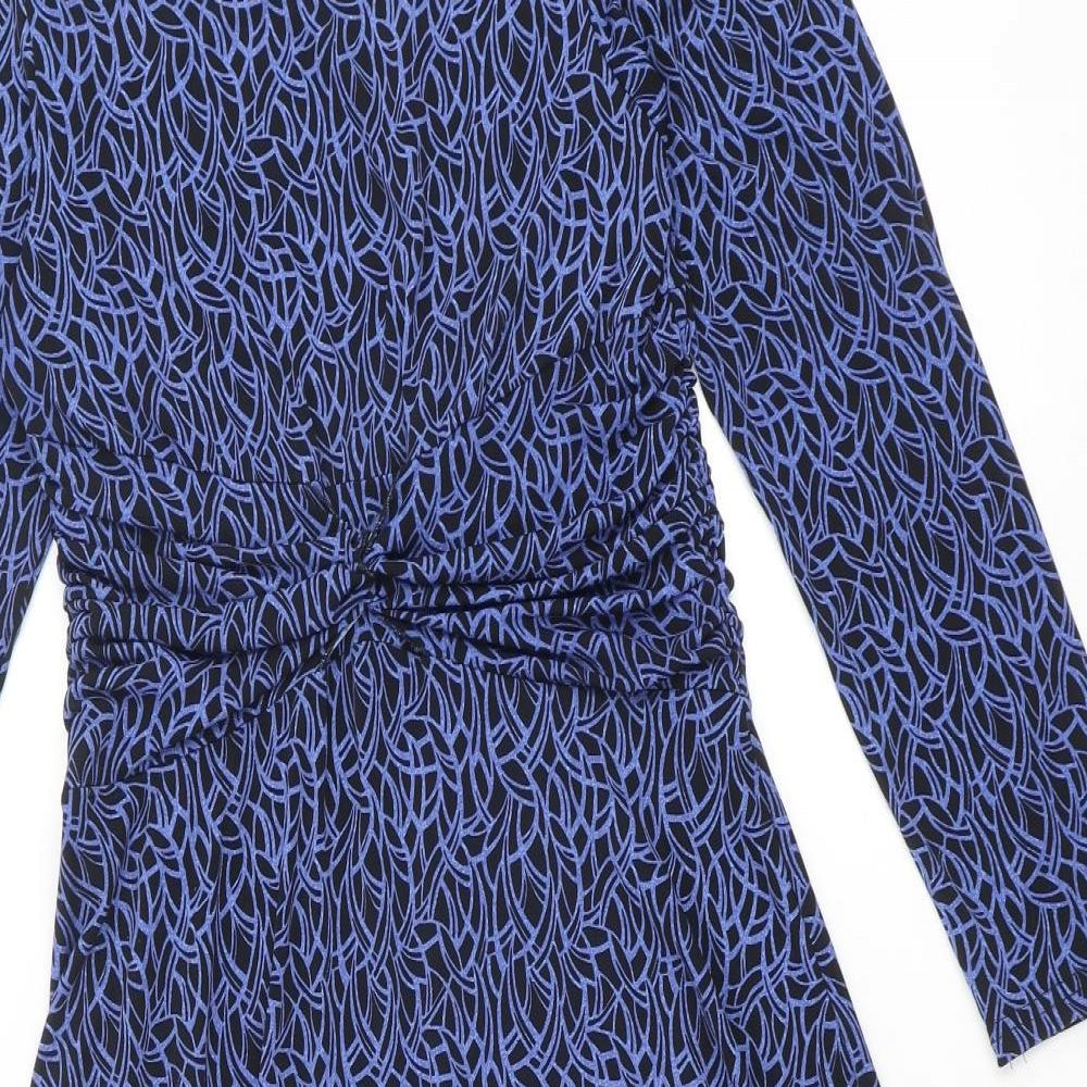 Gray & Osbourn Womens Blue Geometric Polyester Fit & Flare Size 12 Scoop Neck Pullover