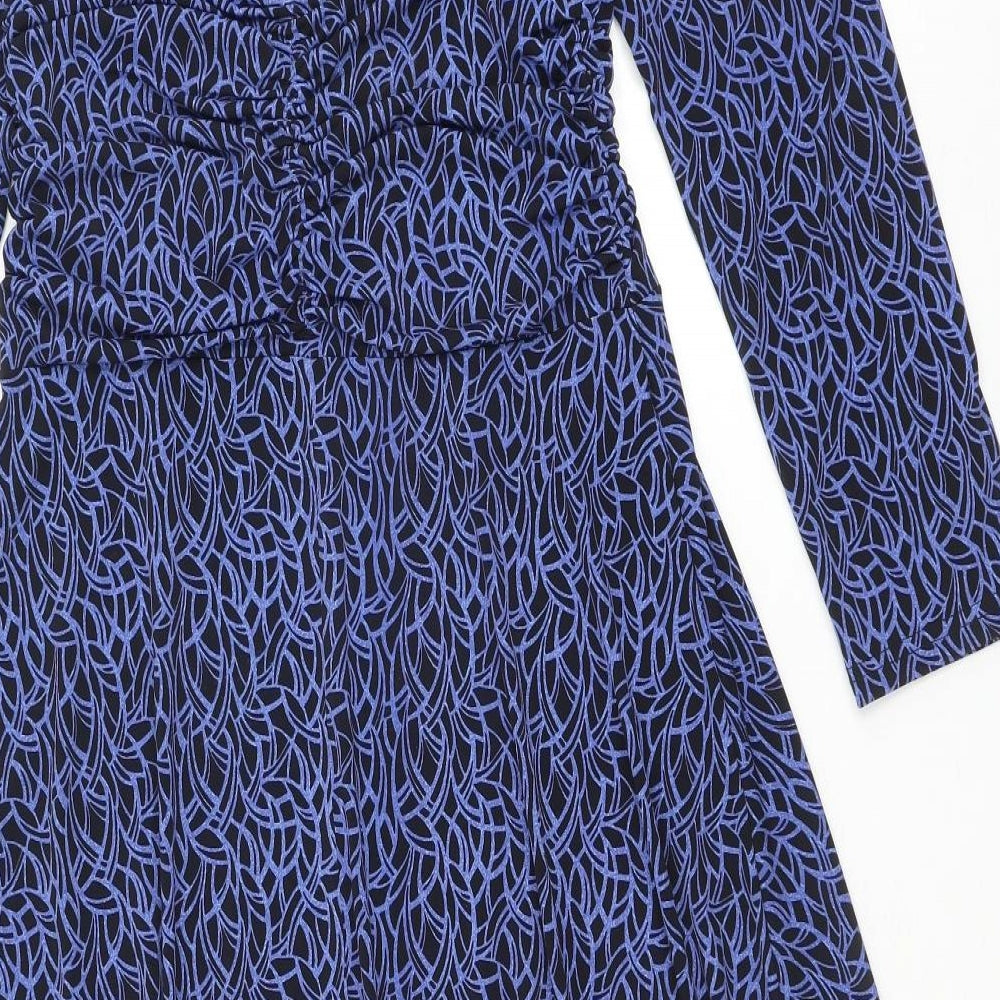 Gray & Osbourn Womens Blue Geometric Polyester Fit & Flare Size 12 Scoop Neck Pullover