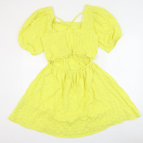 Brave Soul Womens Yellow Polyester Fit & Flare Size M Square Neck Tie