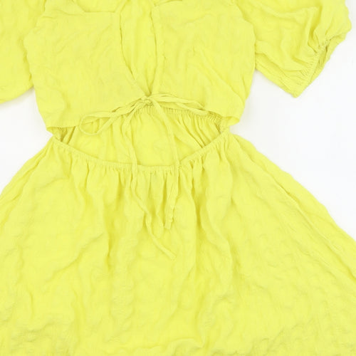 Brave Soul Womens Yellow Polyester Fit & Flare Size M Square Neck Tie