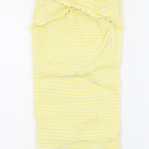 Missguided Womens Yellow Check 100% Cotton Bodycon Size 6 Off the Shoulder Pullover